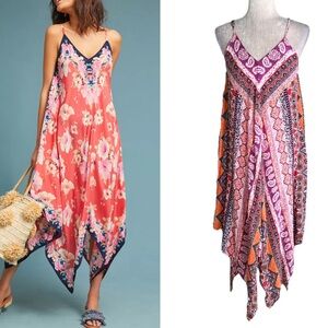 Tolani Anthropologie Paisley Handkerchief Hem Asymmetrical Midi Slip Dress - M